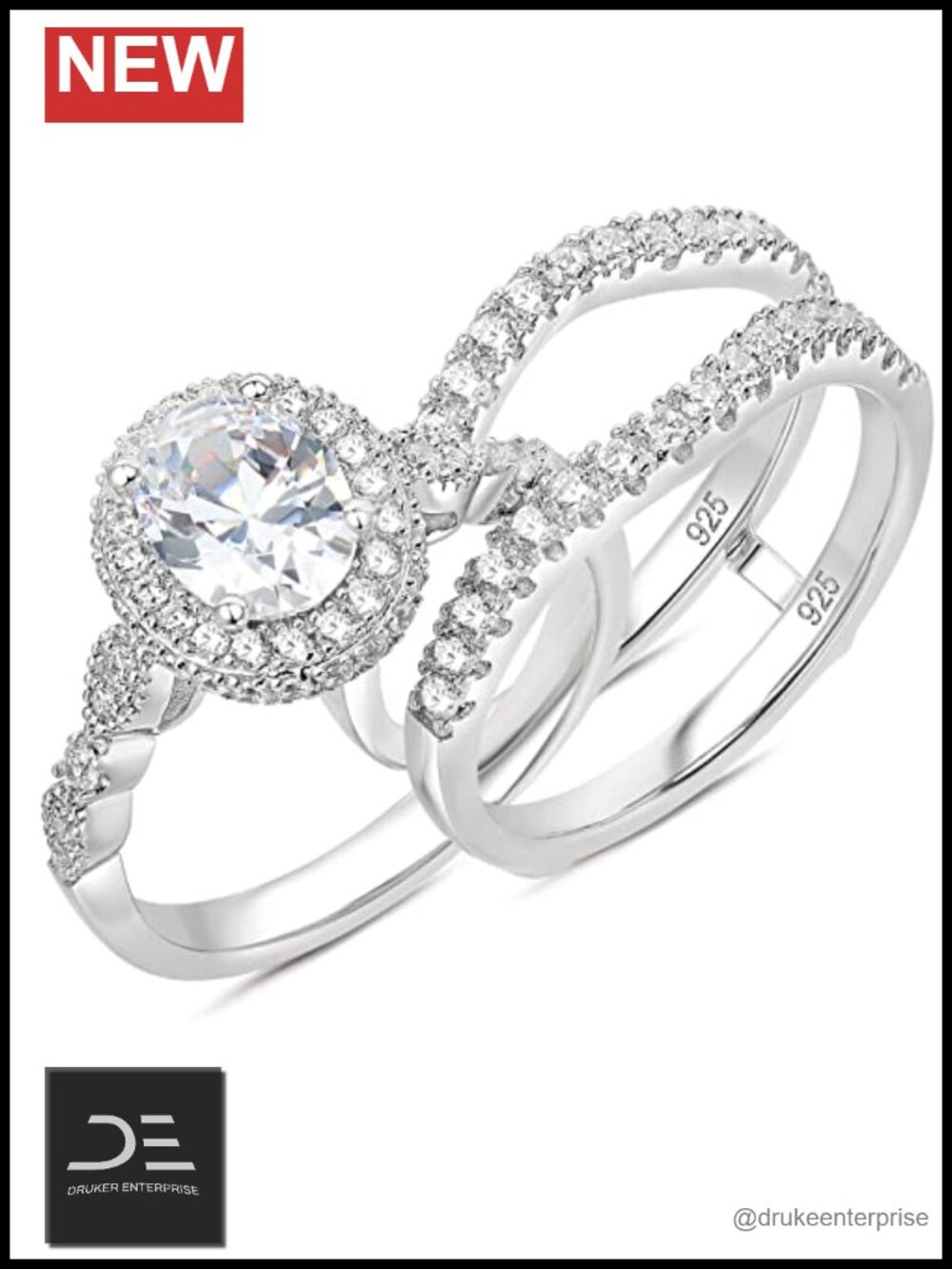 925 Sterling Silver Cubic Zirconia Oval Wedding Engagement Ring Bridal Set Gift